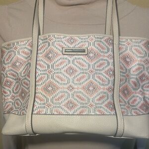 Dana Buchman Beige Geometric Woven Tote Shoulder Bag